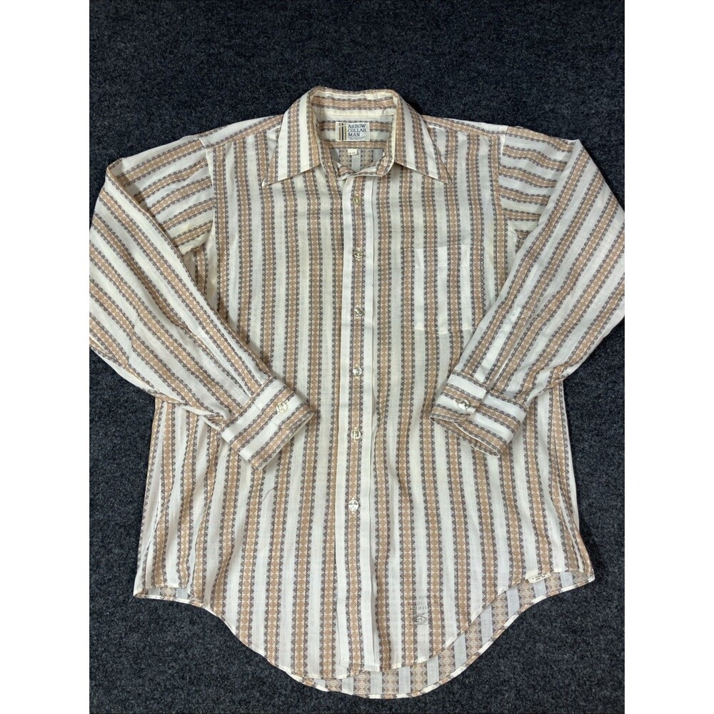 Vintage 1970s Arrow Collar Man Textured Stripe Button Up Dress Shirt Size 16-33